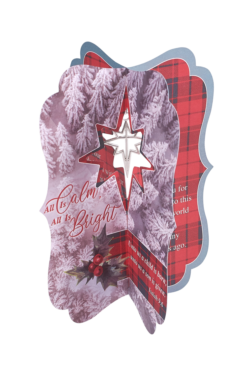 Stand up Christian Christmas Card with mini ornament - All Is Calm All Is Bright
