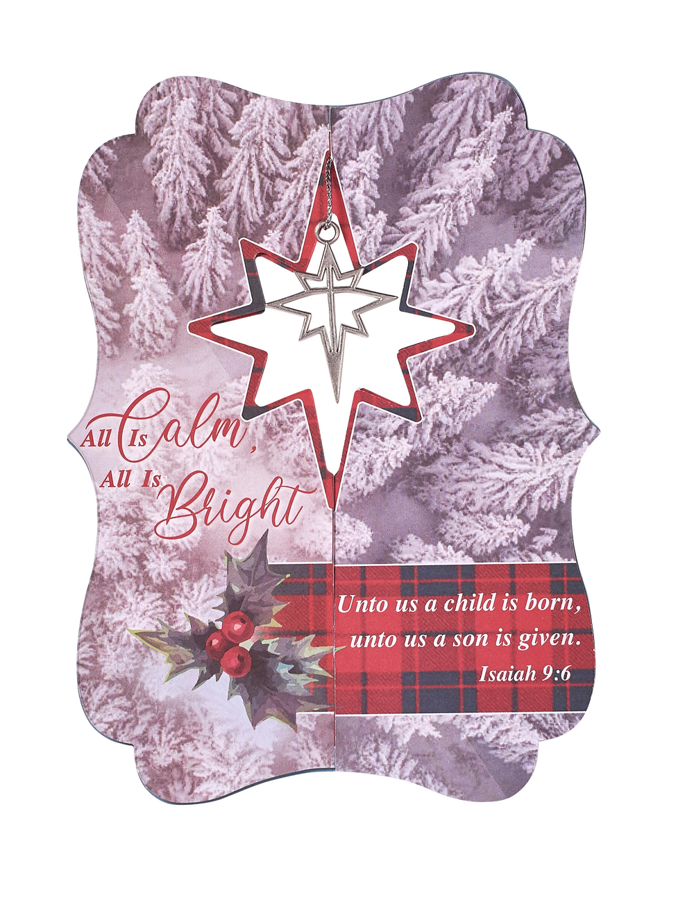 All Is Calm All Is Bright Christian Christmas Card with mini ornament