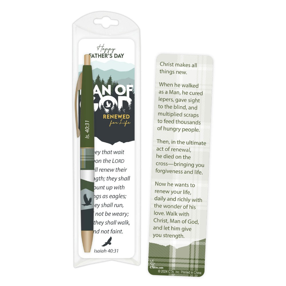 Man of God Renewed for Life Pen & Happy Father's Day Bookmark Set