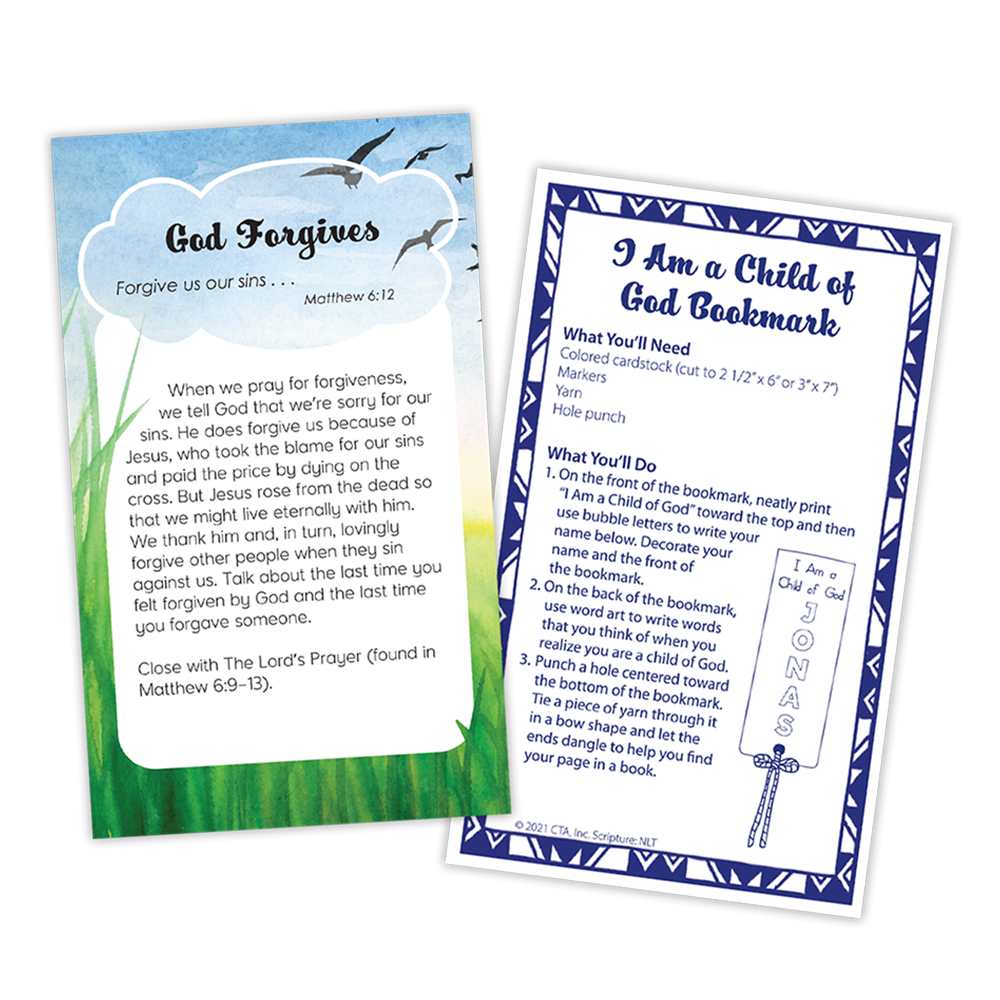 Front and back of one Lord's Prayer Family Devotion Card Set