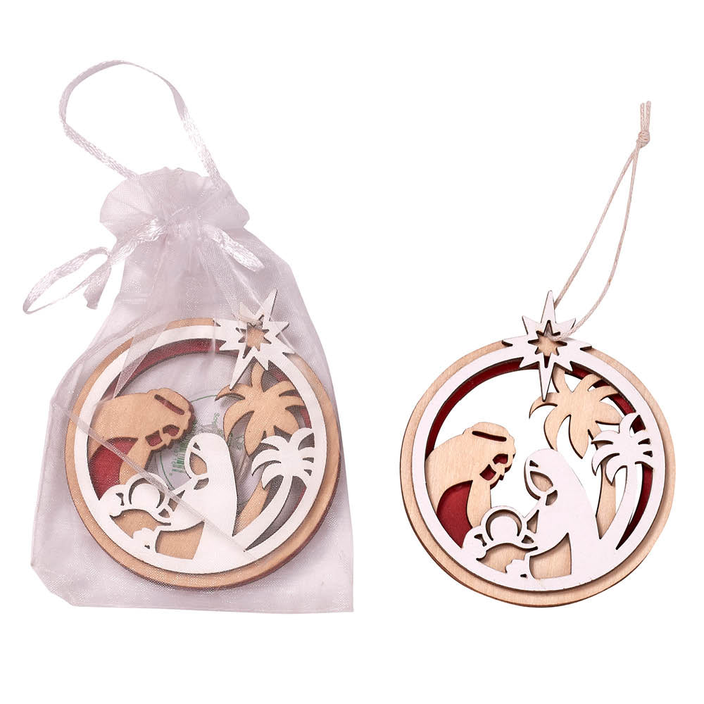 Nativity Laser Cut Christmas Ornament in organza bag