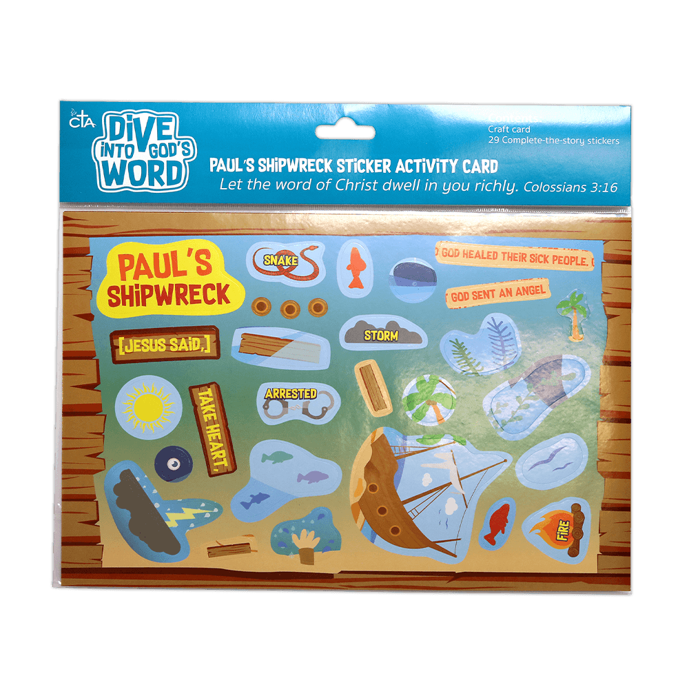 Paul's Shipwreck sticker activity card for kids ministry