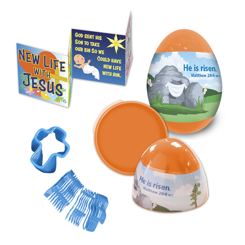 Filled Plastic Easter Egg with New Life with Jesus mini book & Cross Spring Toy