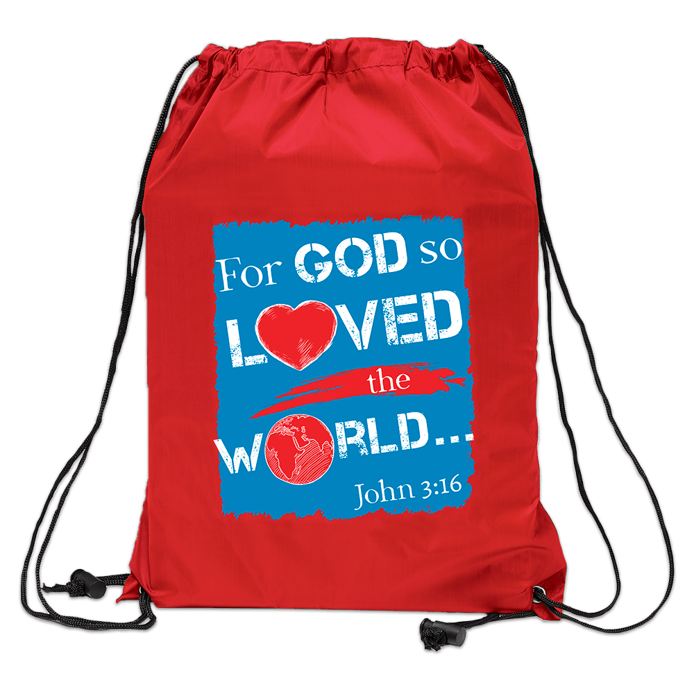 Adjustable Drawstring Bag features John 3:16