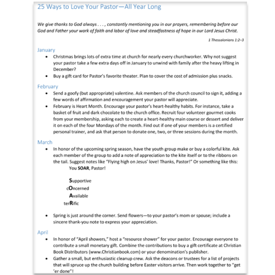 25 Ways to Love Your Pastor Year Long Ideas