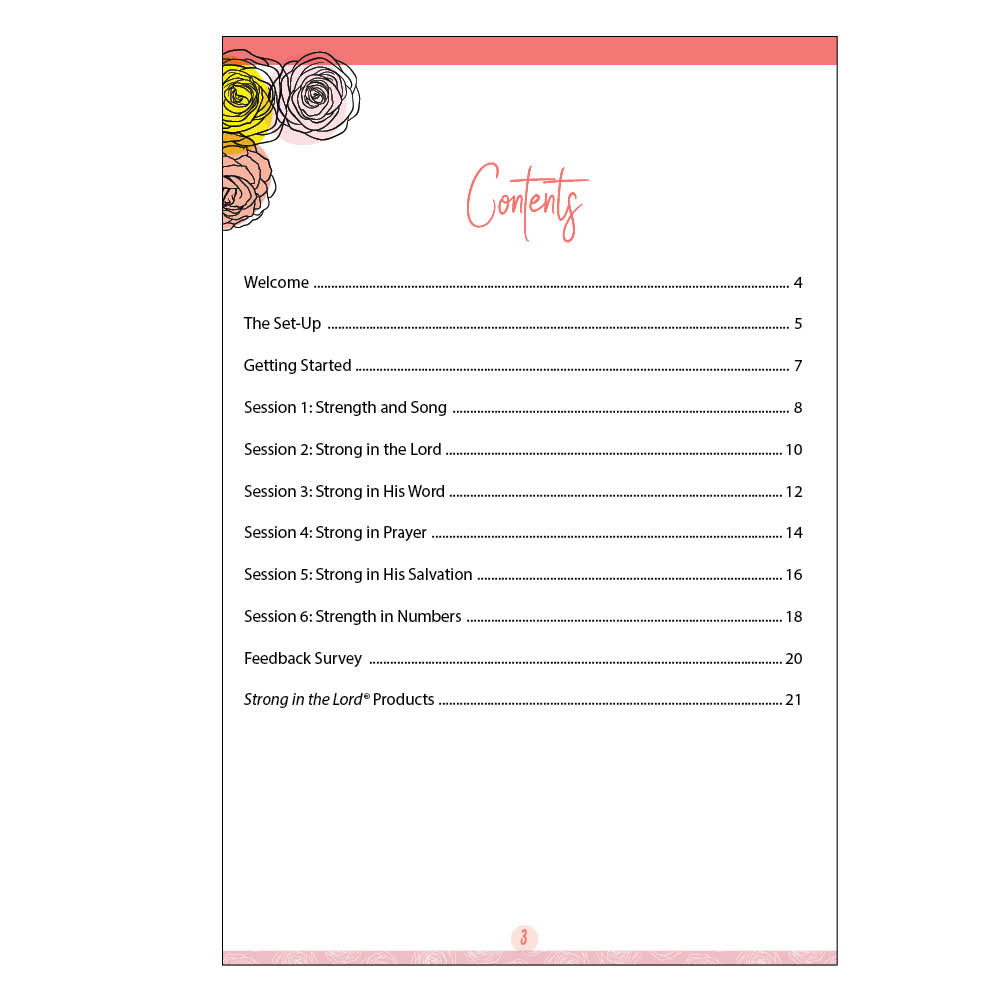 Content page of Strong in the Lord Weekly Small Group Study Guide for Women