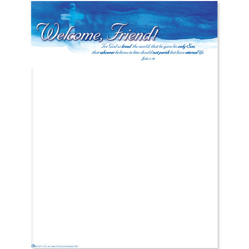 Welcome Friend We&#39;re Glad You&#39;re Here Full Sheet Letterhead