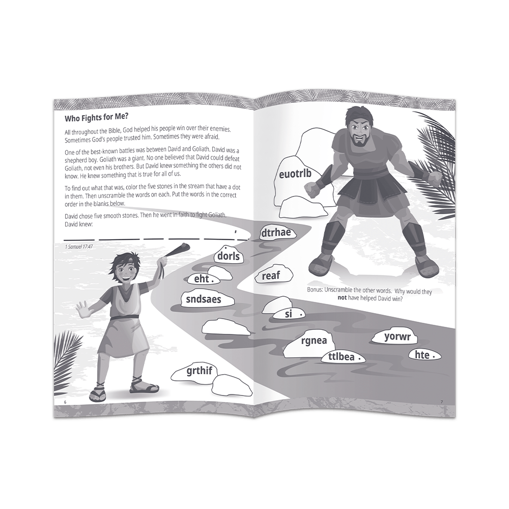 Inside spread of Christian Children's Activity Book - Warriors of Faith