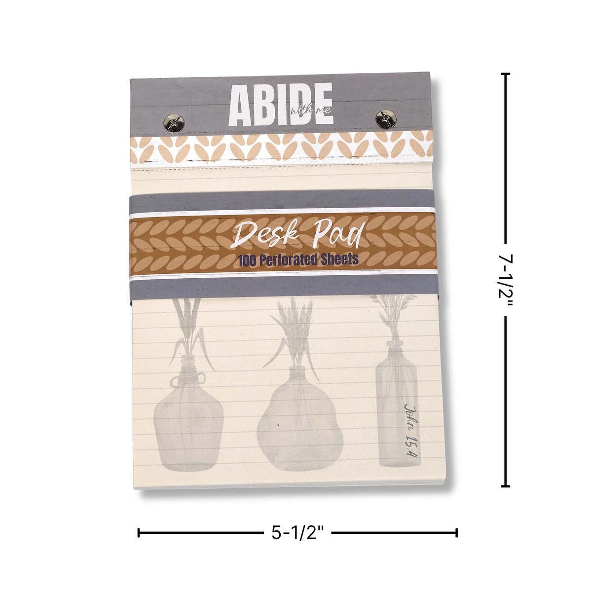 Desk pad with 'Abide' branding and measurements on a white background by CTA Christ to All & CTA Gifts.