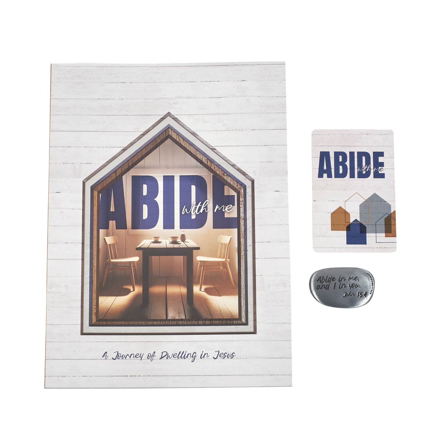 Devotion Book Experience Set including Pewter-Finish Thumb Stone with Reminder Card - Abide with Me