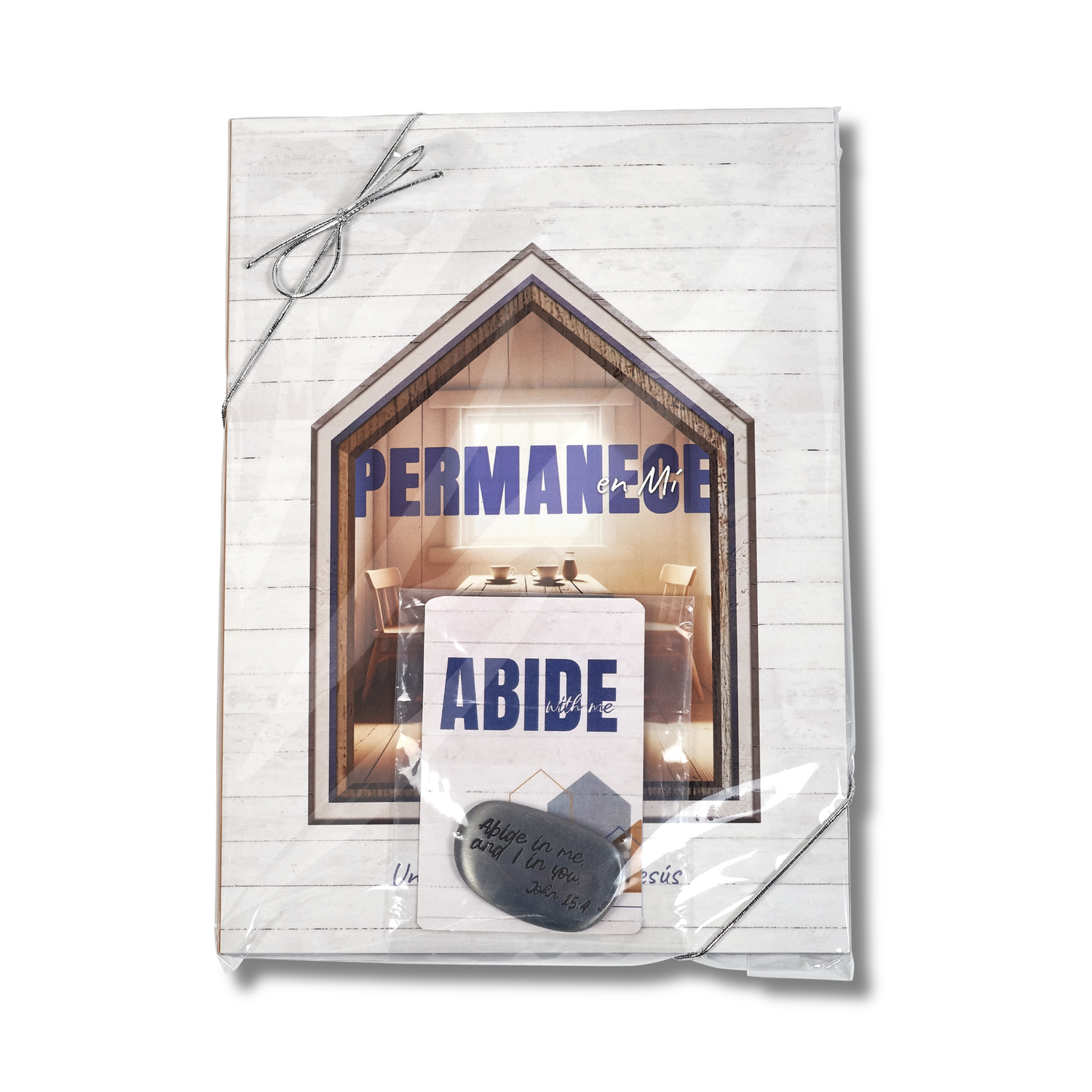 WRAPPED & READY® Large Format SPANISH Devotion Experience Set including Pewter-Finish Thumb Stone - Abide with Me