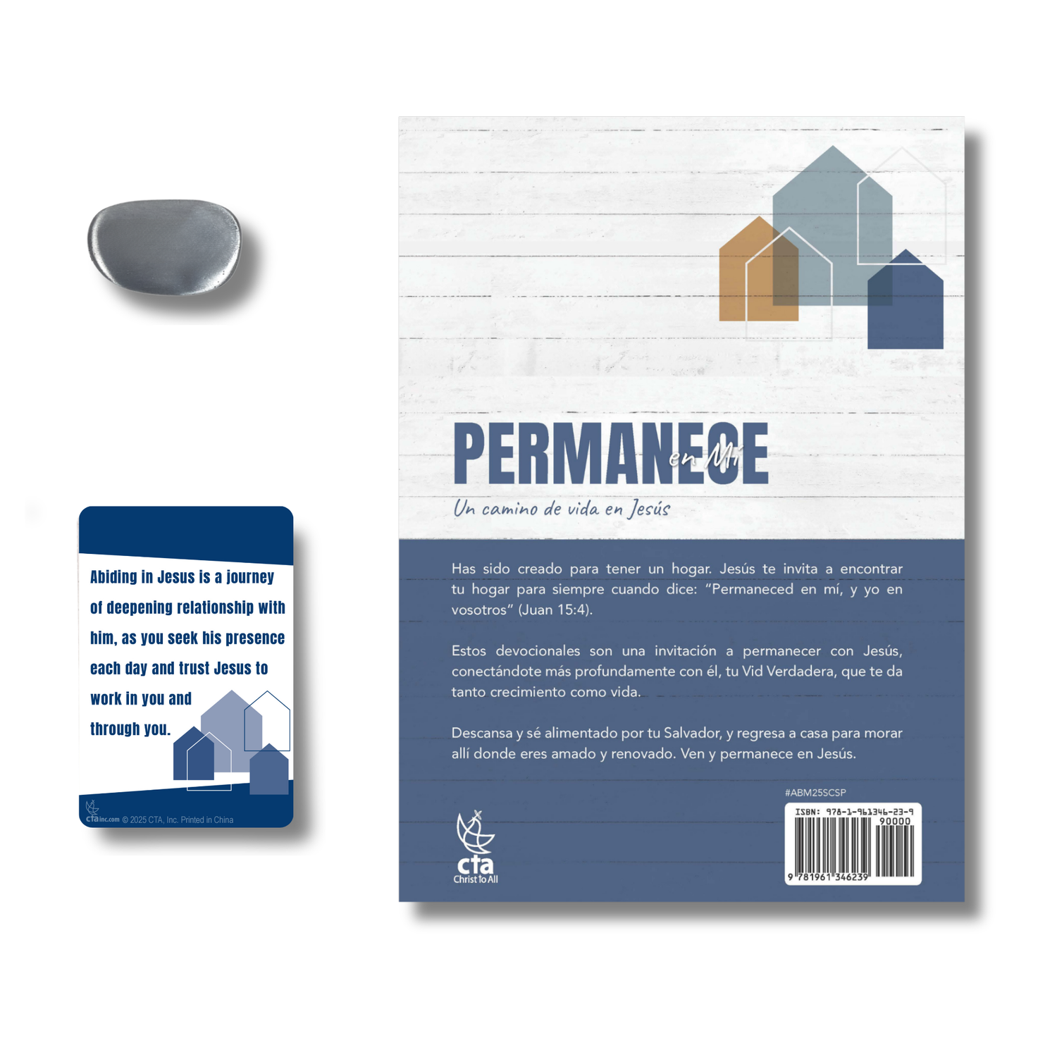 WRAPPED & READY® Large Format SPANISH Devotion Experience Set including Pewter-Finish Thumb Stone - Abide with Me