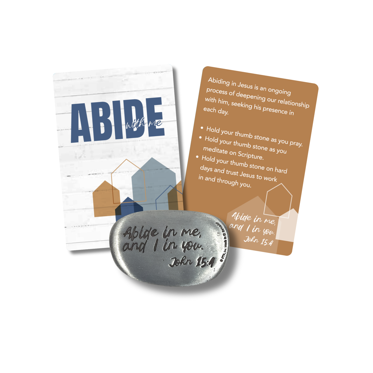 1-1/2" Pewter-Finish Thumb Stone & Reminder Card - KJV - Abide with Me