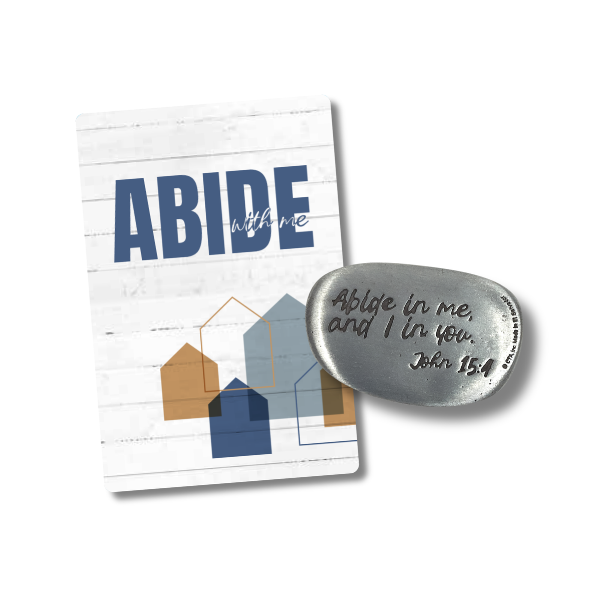1-1/2" Pewter-Finish Thumb Stone & Reminder Card - KJV - Abide with Me