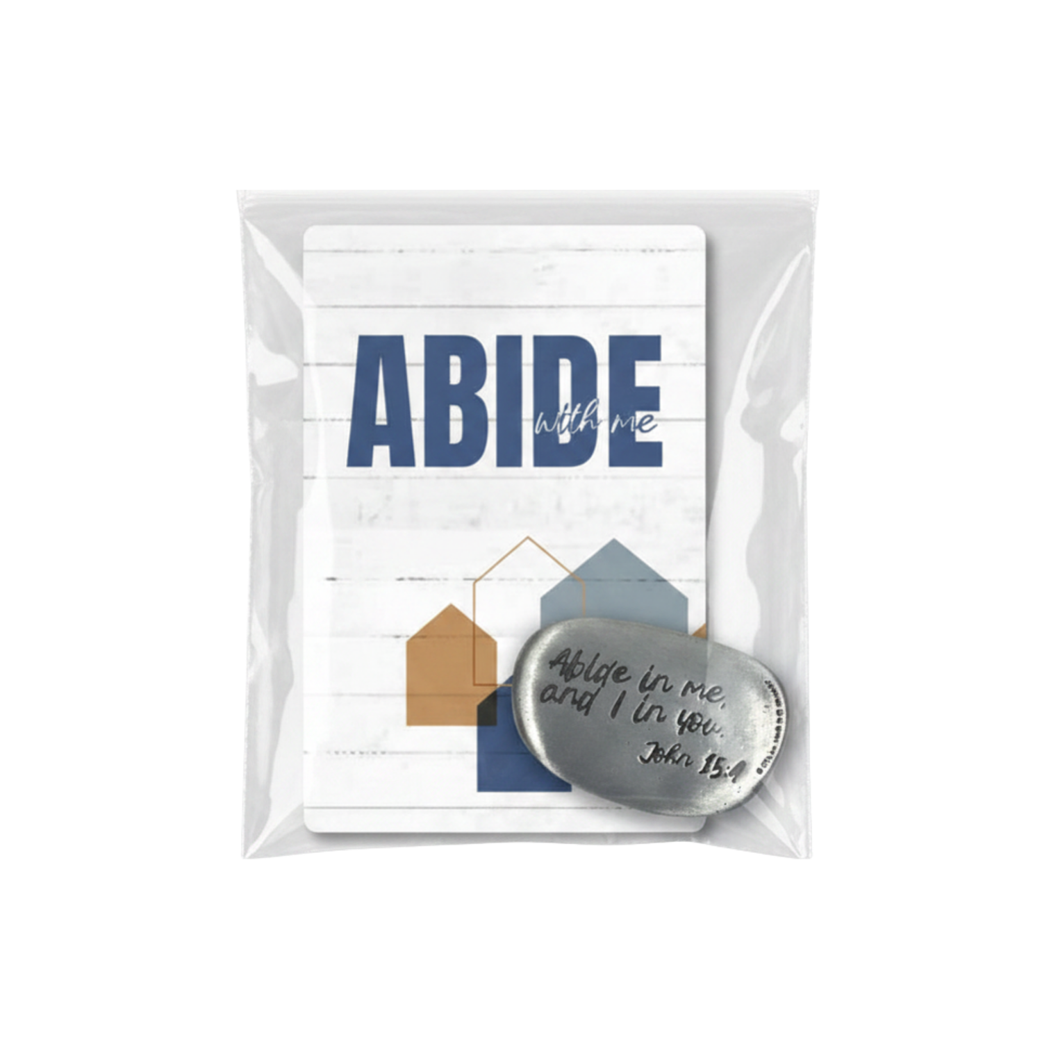 1-1/2" Pewter-Finish Thumb Stone & Reminder Card - Abide with Me