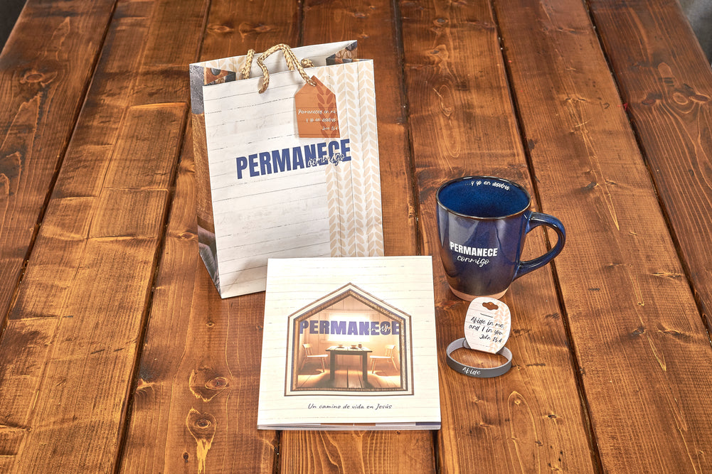 Spanish - Abide with Me Deluxe Gift set with mug,  journal, gift bag, and English bracelet