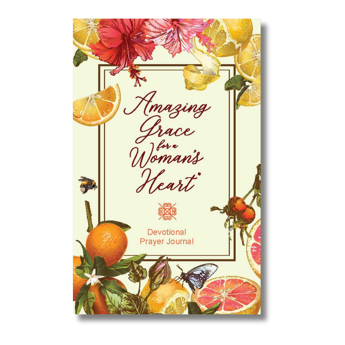 Book cover with fruit and floral design and text 'Amazing Grace for a Woman's Heart' on a white background by CTA Christ to All & CTA Publishing.