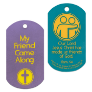 Set of 6 laminated dog tags, 1" x 2", each with a 1/8" hole for attaching a chain.
615122-13694-2