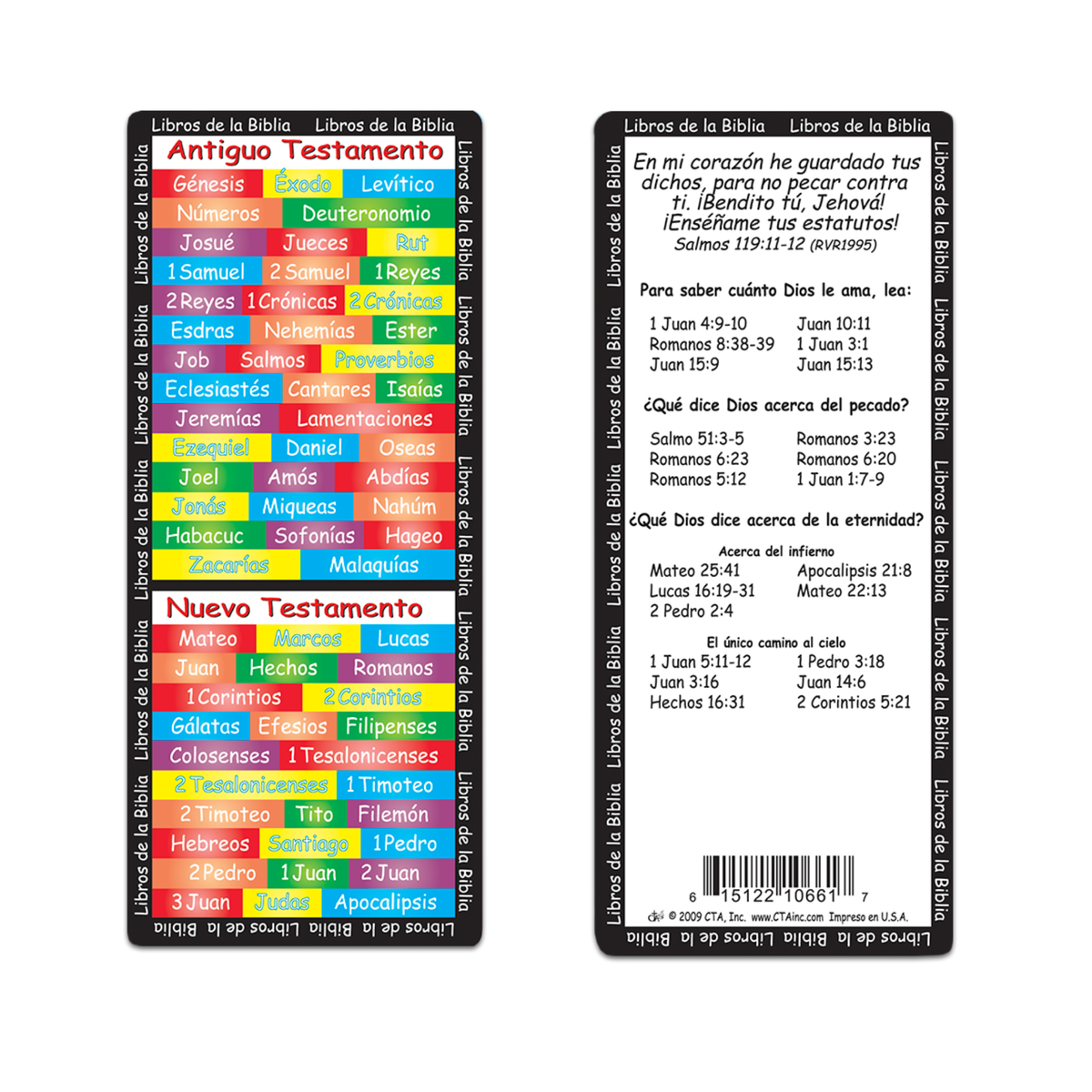 Two Spanish-language Bible flashcard decks shown side by side on a plain white background. The left deck is labeled 'Antiguo Testamento' and the right deck is labeled 'Nuevo Testamento' by CTA Christ to All & CTA Publishing.