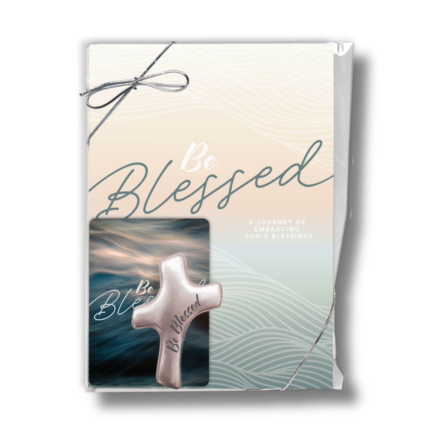 WRAPPED & READY® Large Format Devotional Journal + 3" Pewter-Finish Palm Cross Gift Set - Be Blessed