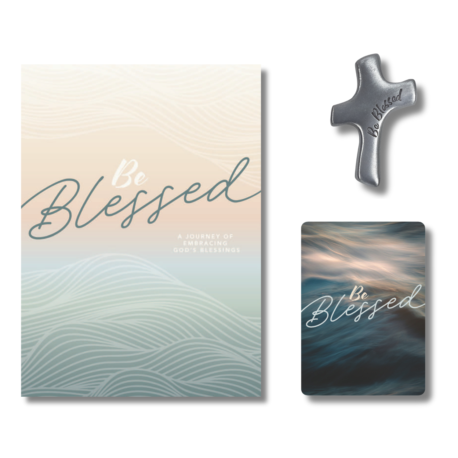 WRAPPED & READY® Large Format Devotional Journal + 3" Pewter-Finish Palm Cross Gift Set - Be Blessed