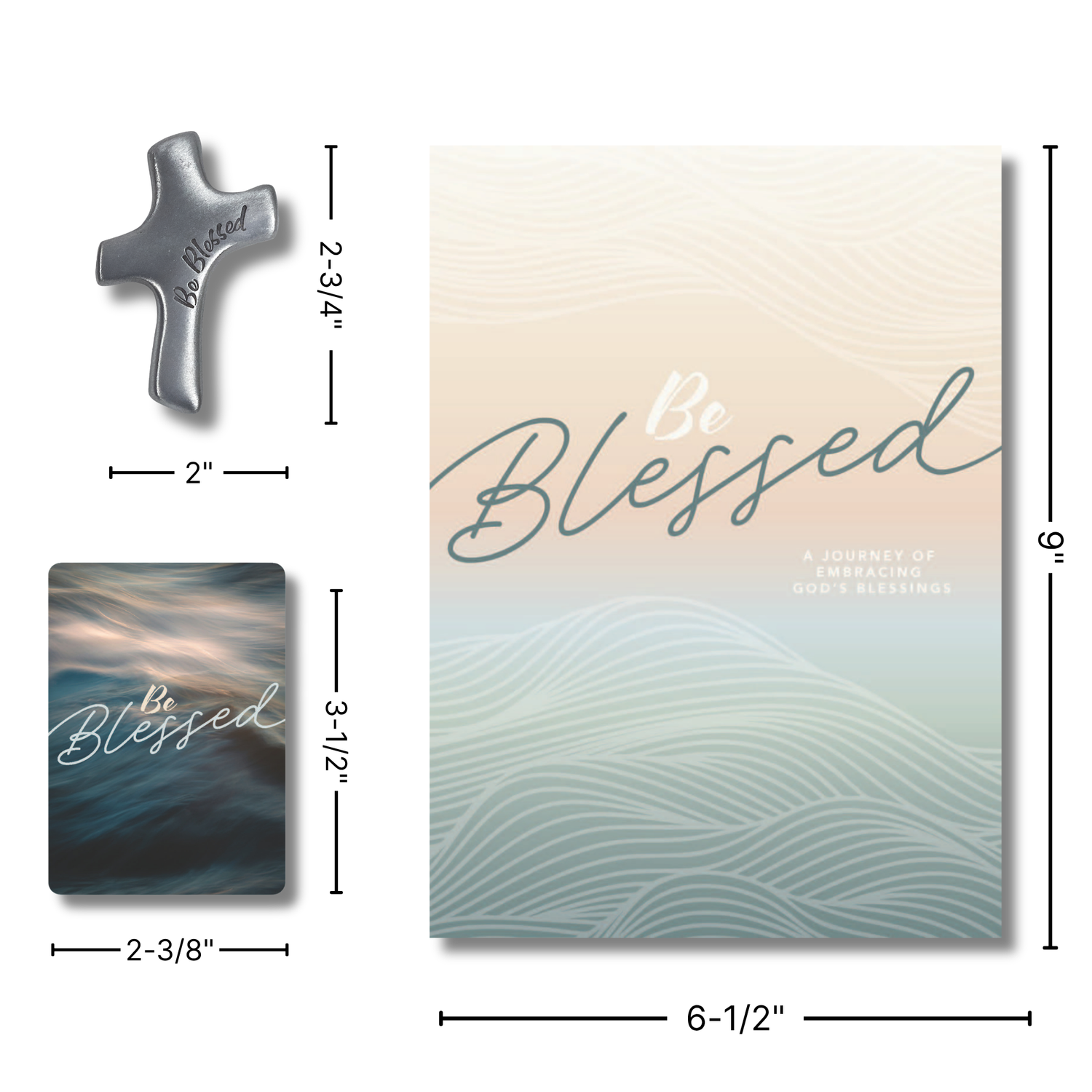 WRAPPED & READY® Large Format Devotional Journal + 3" Pewter-Finish Palm Cross Gift Set - Be Blessed