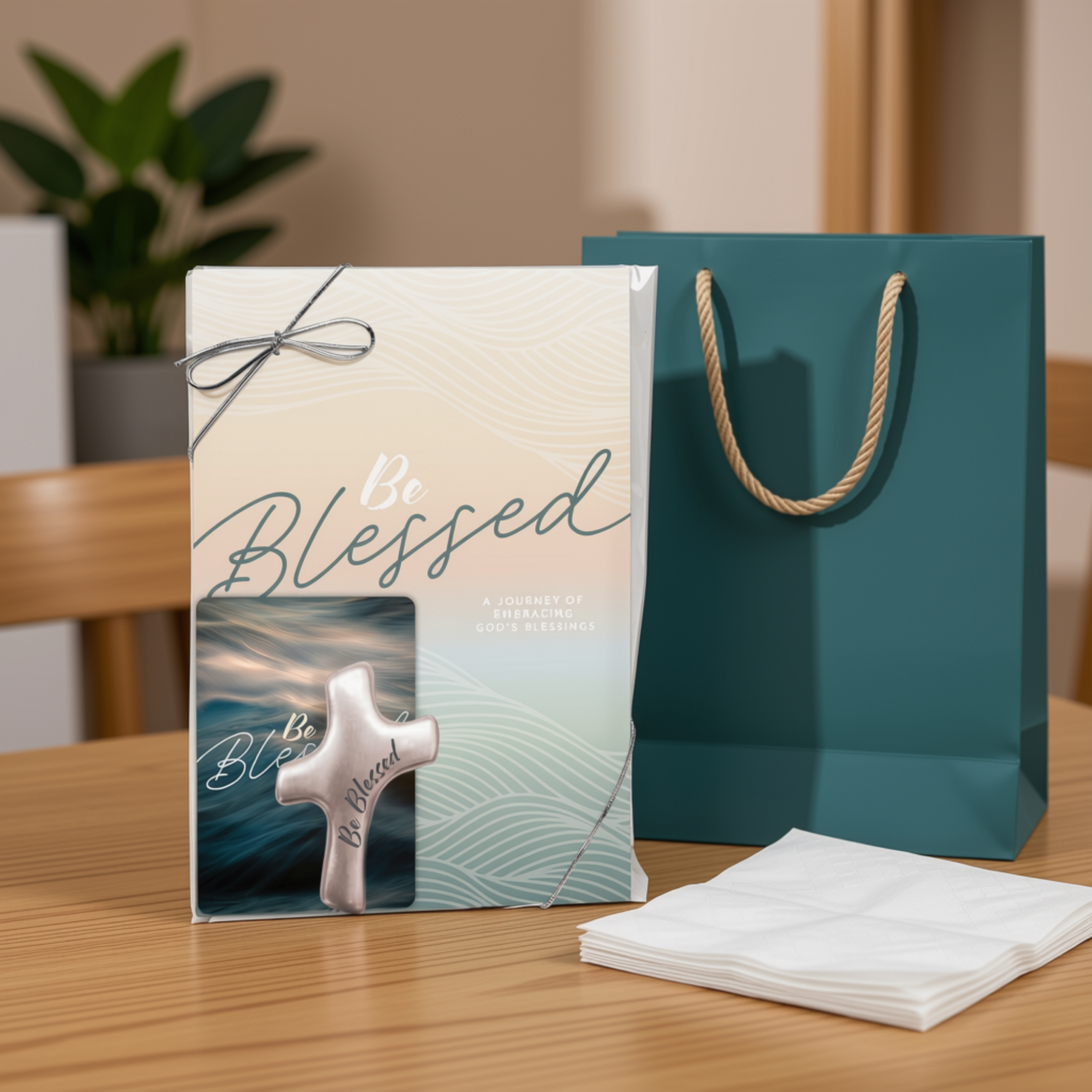 WRAPPED & READY® Large Format Devotional Journal + 3" Pewter-Finish Palm Cross Gift Set - Be Blessed