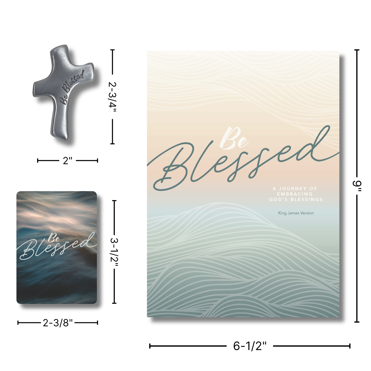 WRAPPED & READY® Large Format KJV Devotional Journal + 3" Pewter-Finish Palm Cross Gift Set - Be Blessed