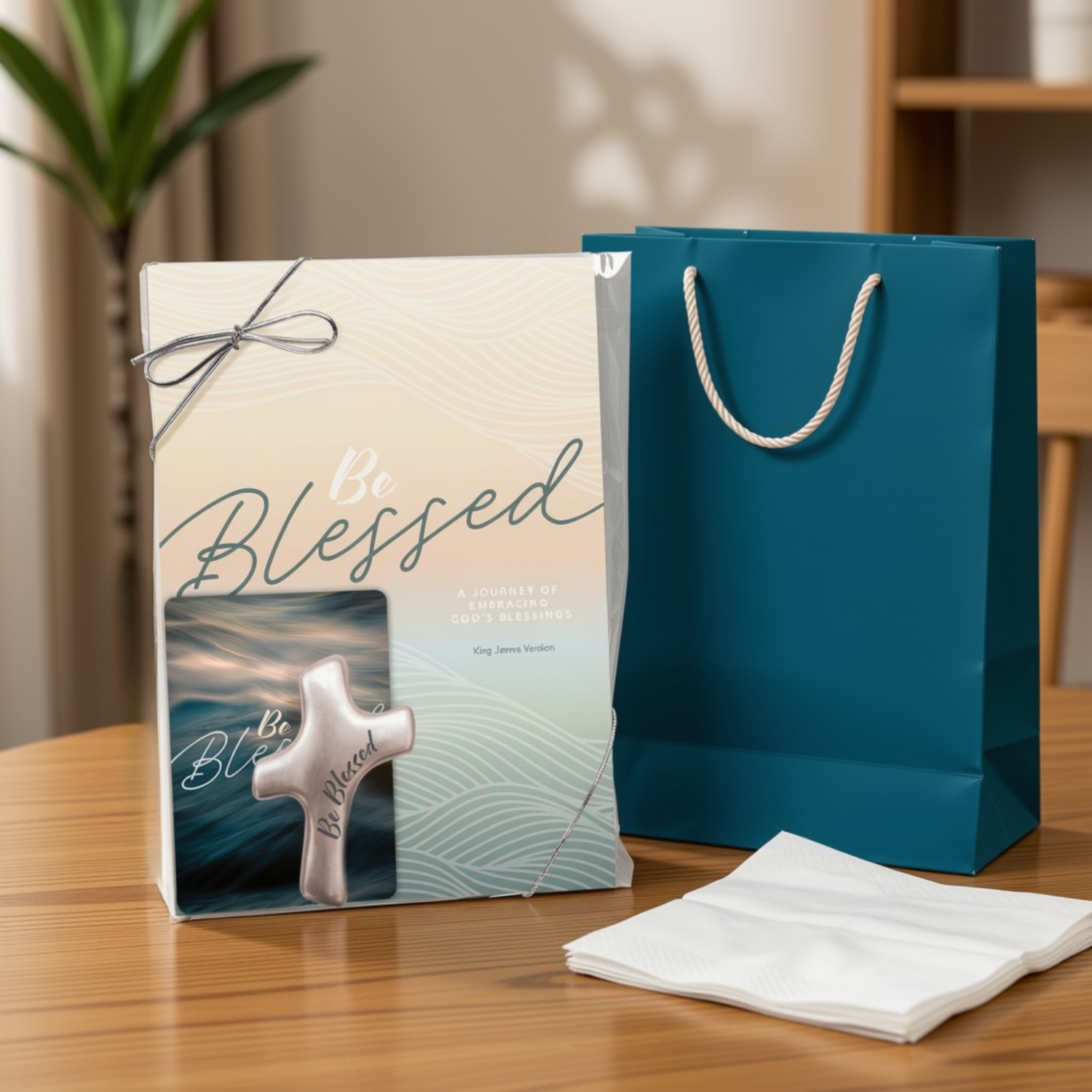 WRAPPED & READY® Large Format KJV Devotional Journal + 3" Pewter-Finish Palm Cross Gift Set - Be Blessed