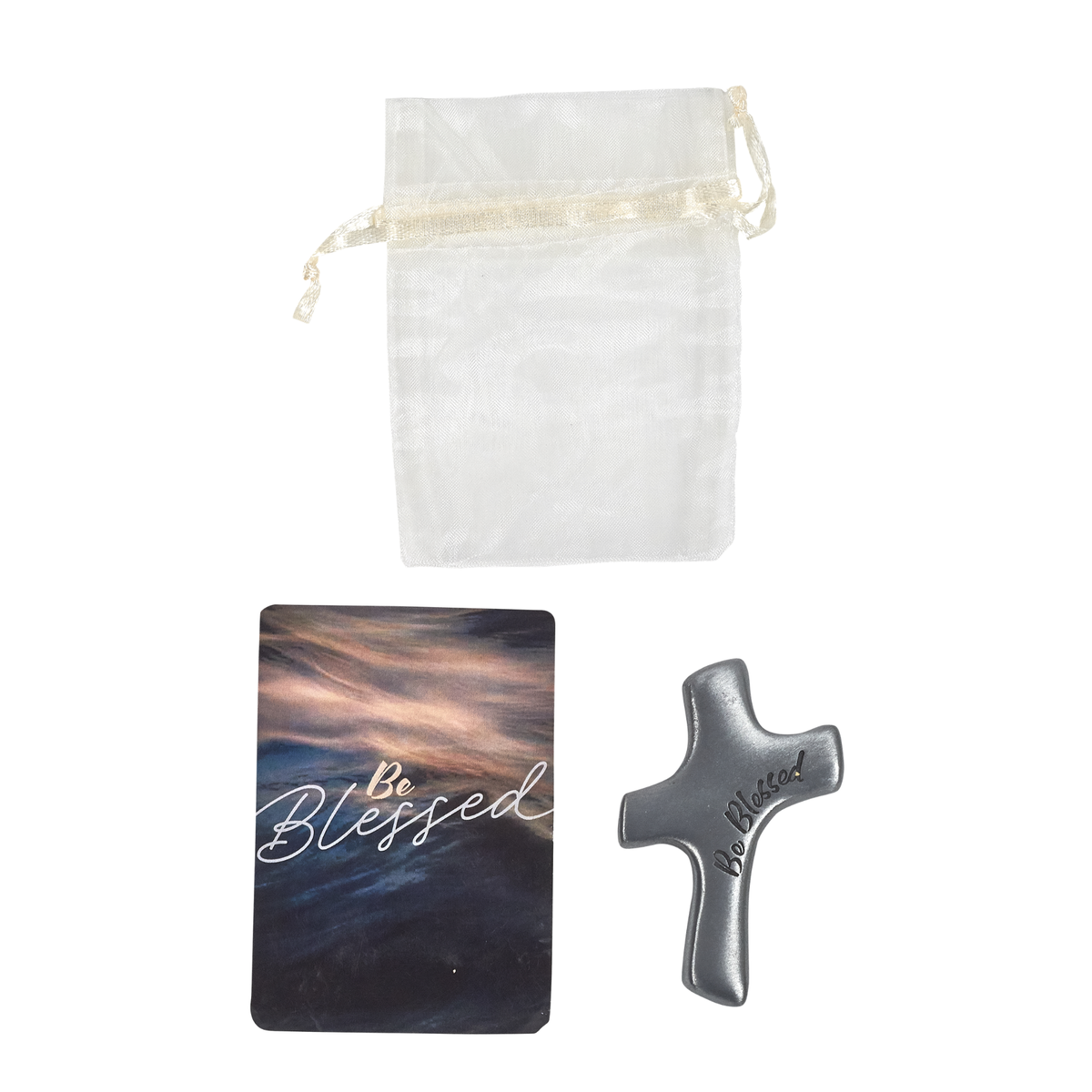 3" Giftable Pewter-Finish Palm Cross & Reminder Card - Be Blessed