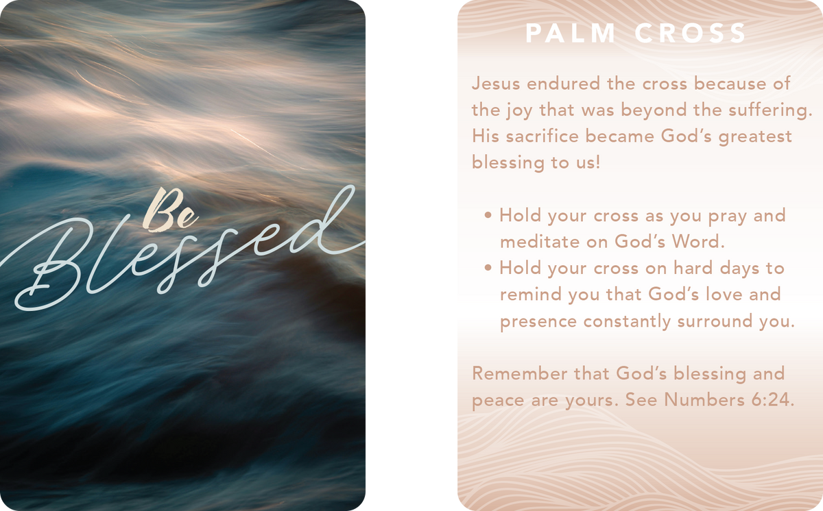 Front and back of Be Blessed Palm Cross Card
