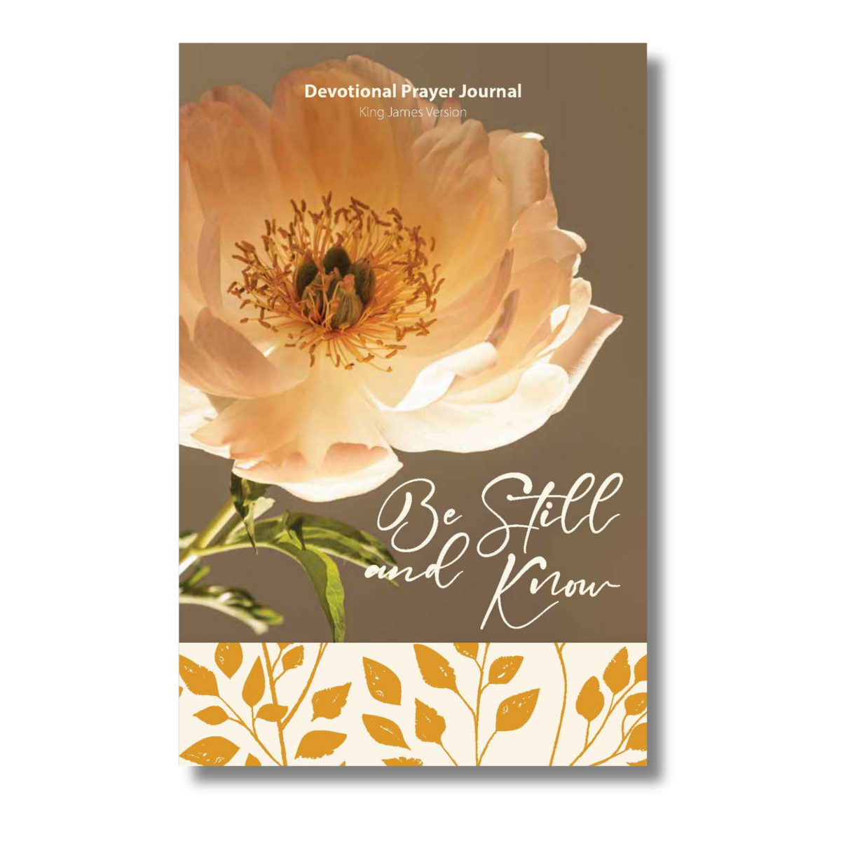 Devotional prayer journal cover with a flower and 'Be Still and Know' text on a brown background by CTA Christ to All & CTA Publishing.