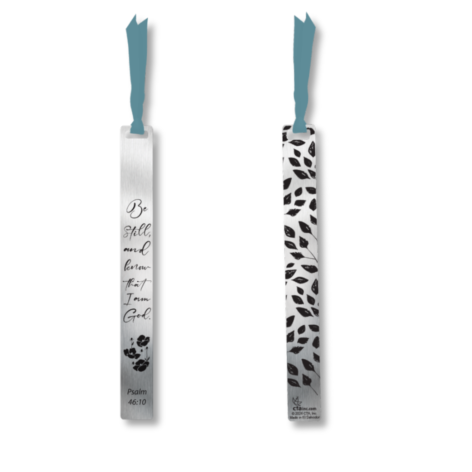 Pewter-Finish Bookmark with Ribbon in Velvet Sleeve - KJV - Be Still & Know