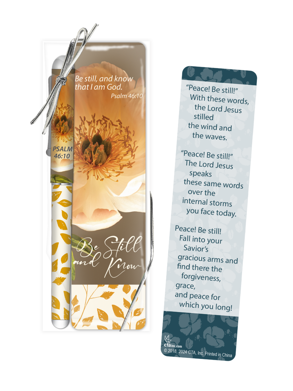 Be Still and Know Bookmark & Matching Pen set packaged in acrylic box with bow