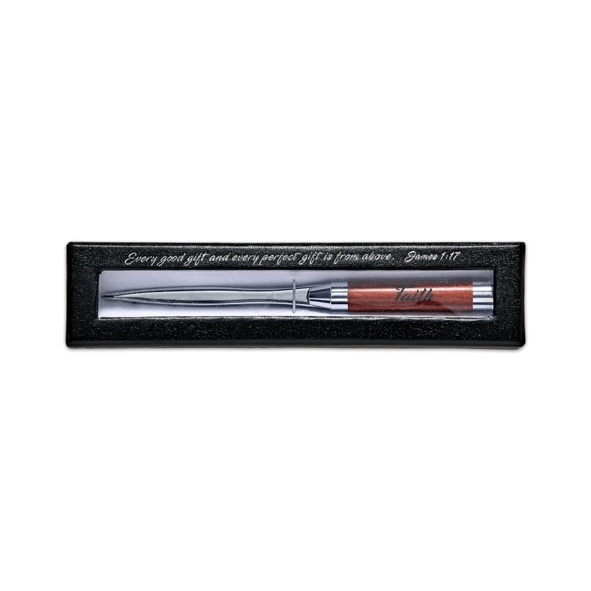 Rosewood Handle Letter Opener in Gift Box - KJV - Faith James 1:17