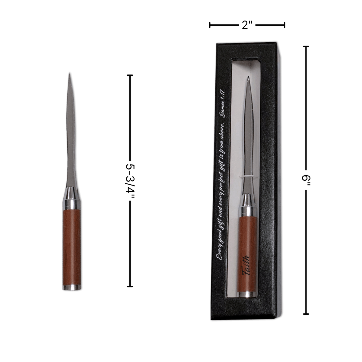 Rosewood Handle Letter Opener in Gift Box - KJV - Faith James 1:17