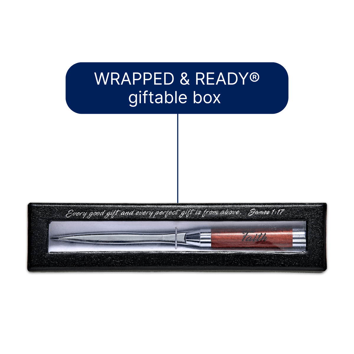 Rosewood Handle Letter Opener in Gift Box - KJV - Faith James 1:17