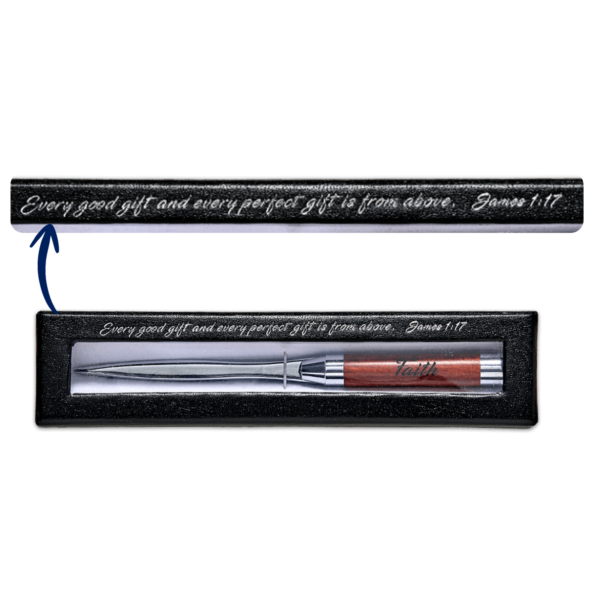 Rosewood Handle Letter Opener in Gift Box - KJV - Faith James 1:17