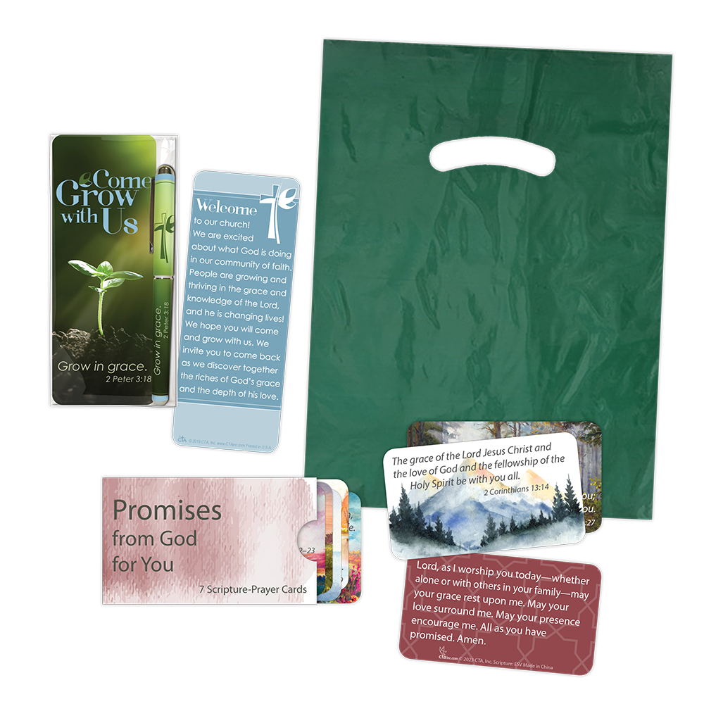 Church Visitor Welcome Kit with Scripture Cards Bookmark & Pen in Bag
