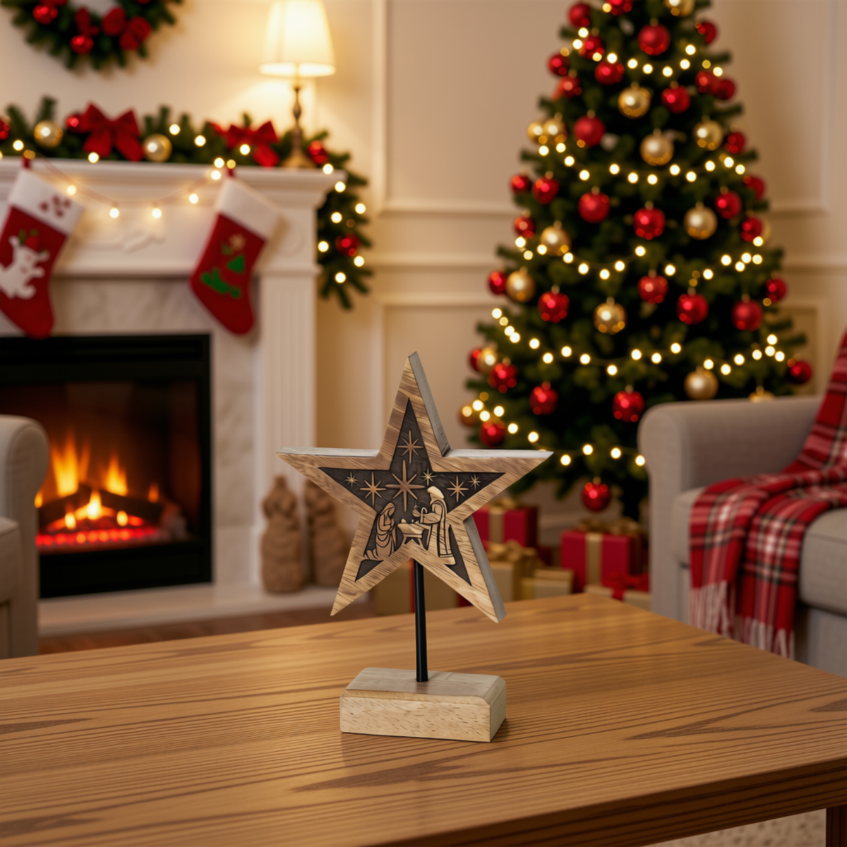 8" Wood Star Tabletop Nativity