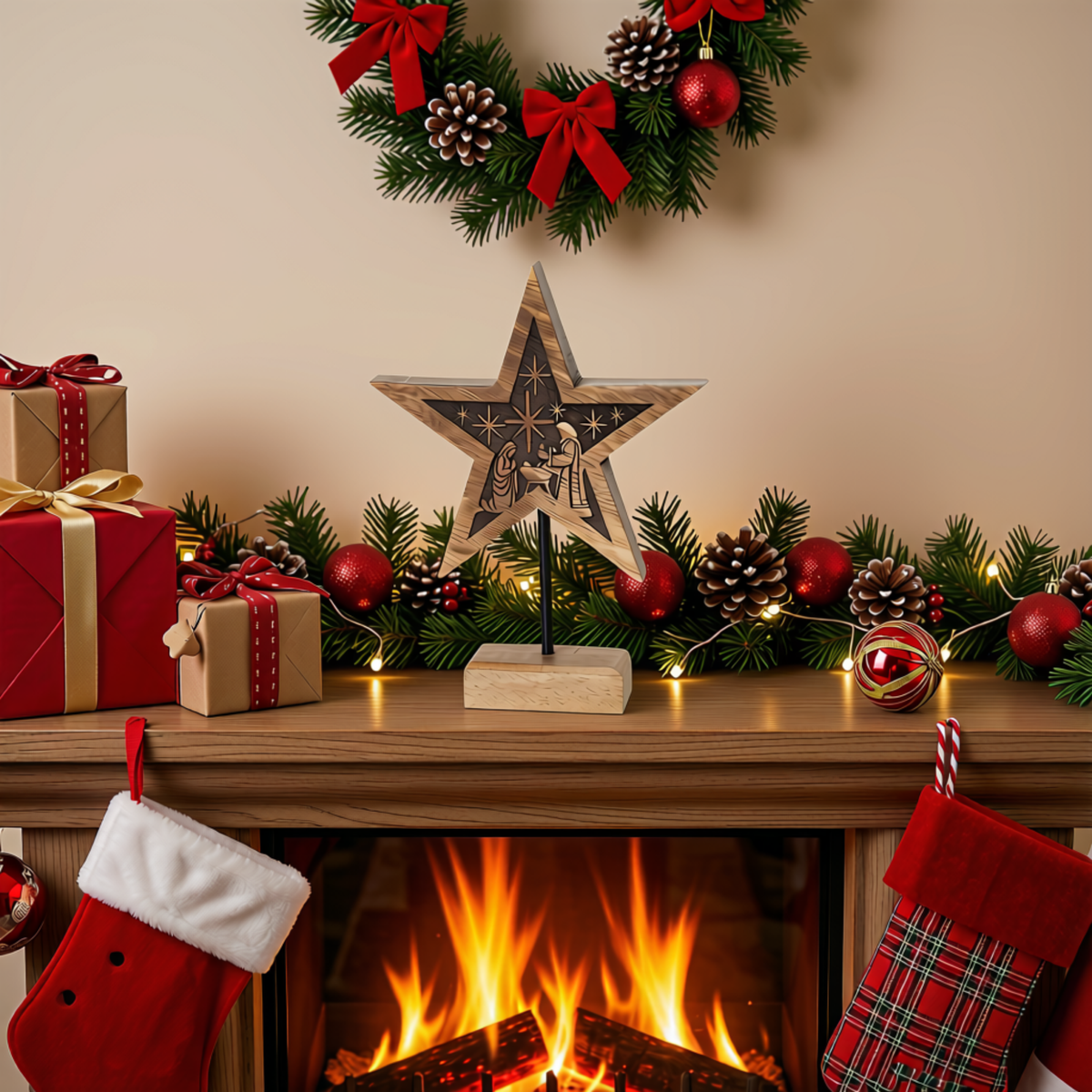 8" Wood Star Tabletop Nativity