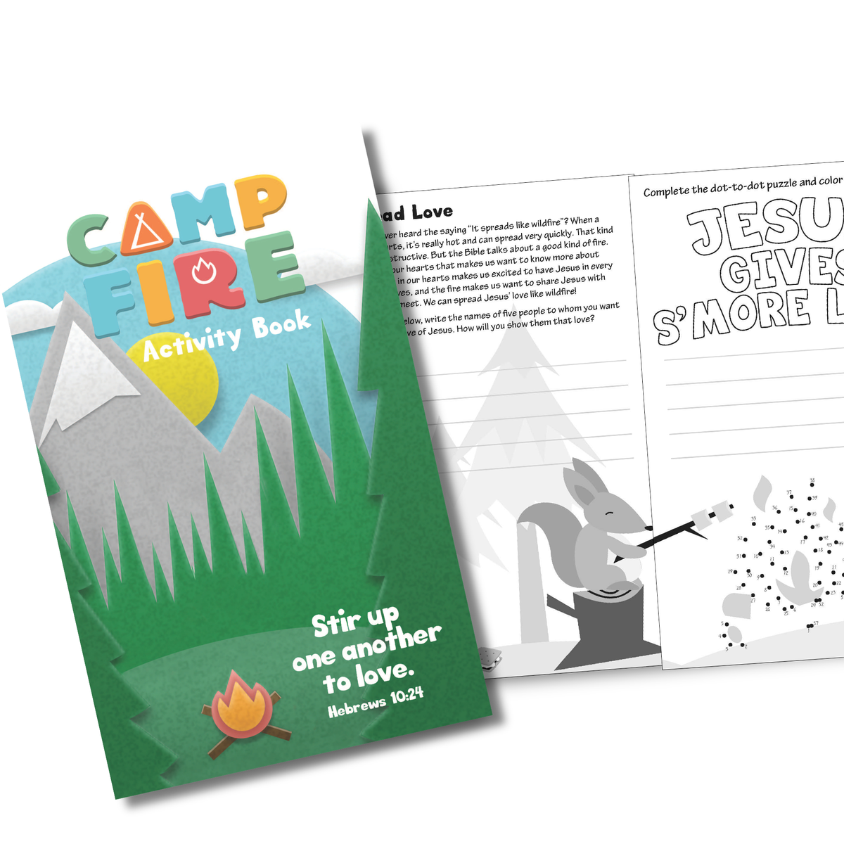 Camp Fire Activity Book with coloring pages on a white background by CTA Christ to All & CTAKids.