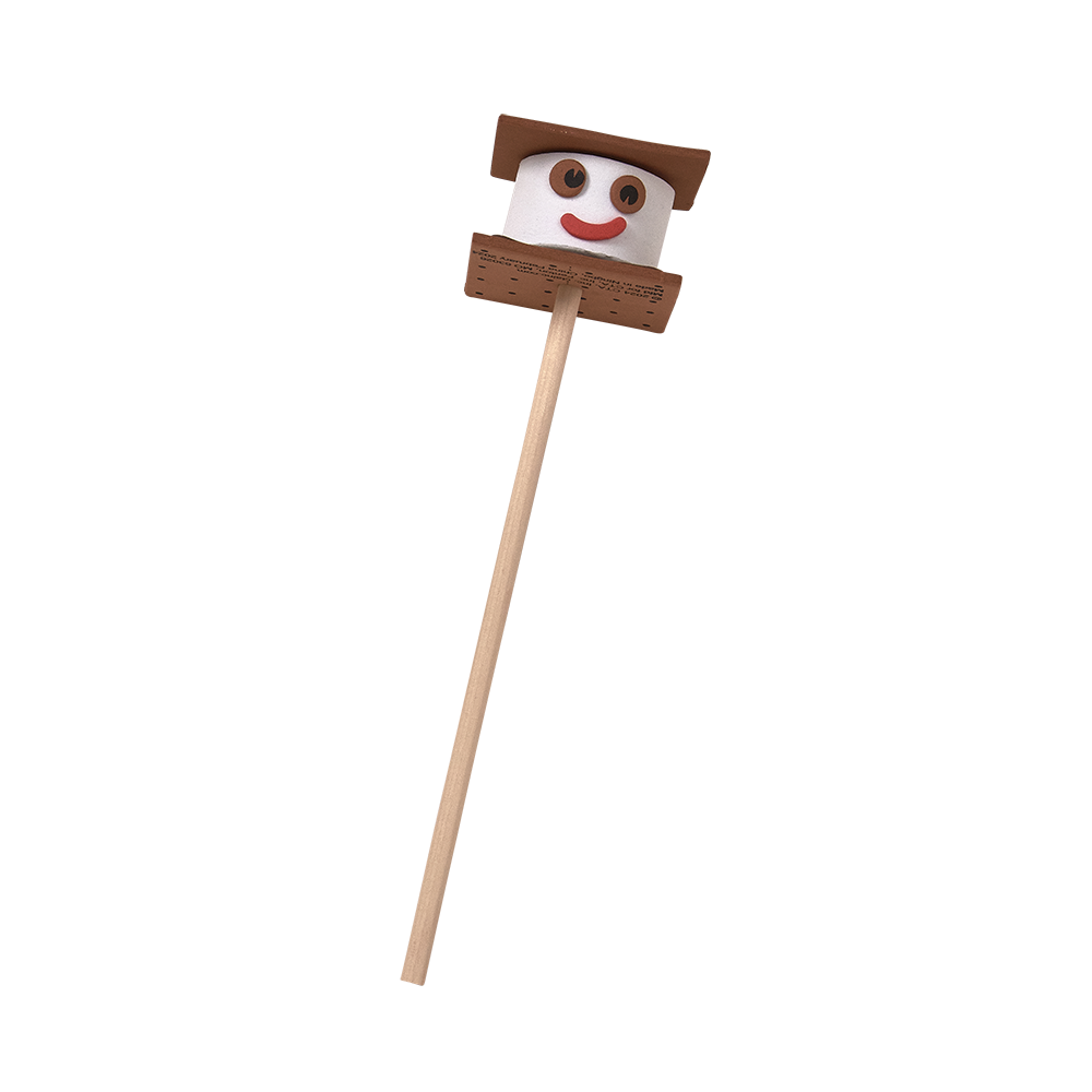 Foam S’more puppet craft for ages 4+, includes graham cracker, chocolate, marshmallow pieces, and an 8" craft stick—no glue needed, perfect for Bible verse memorization, skits, or play.
615122-17239-1