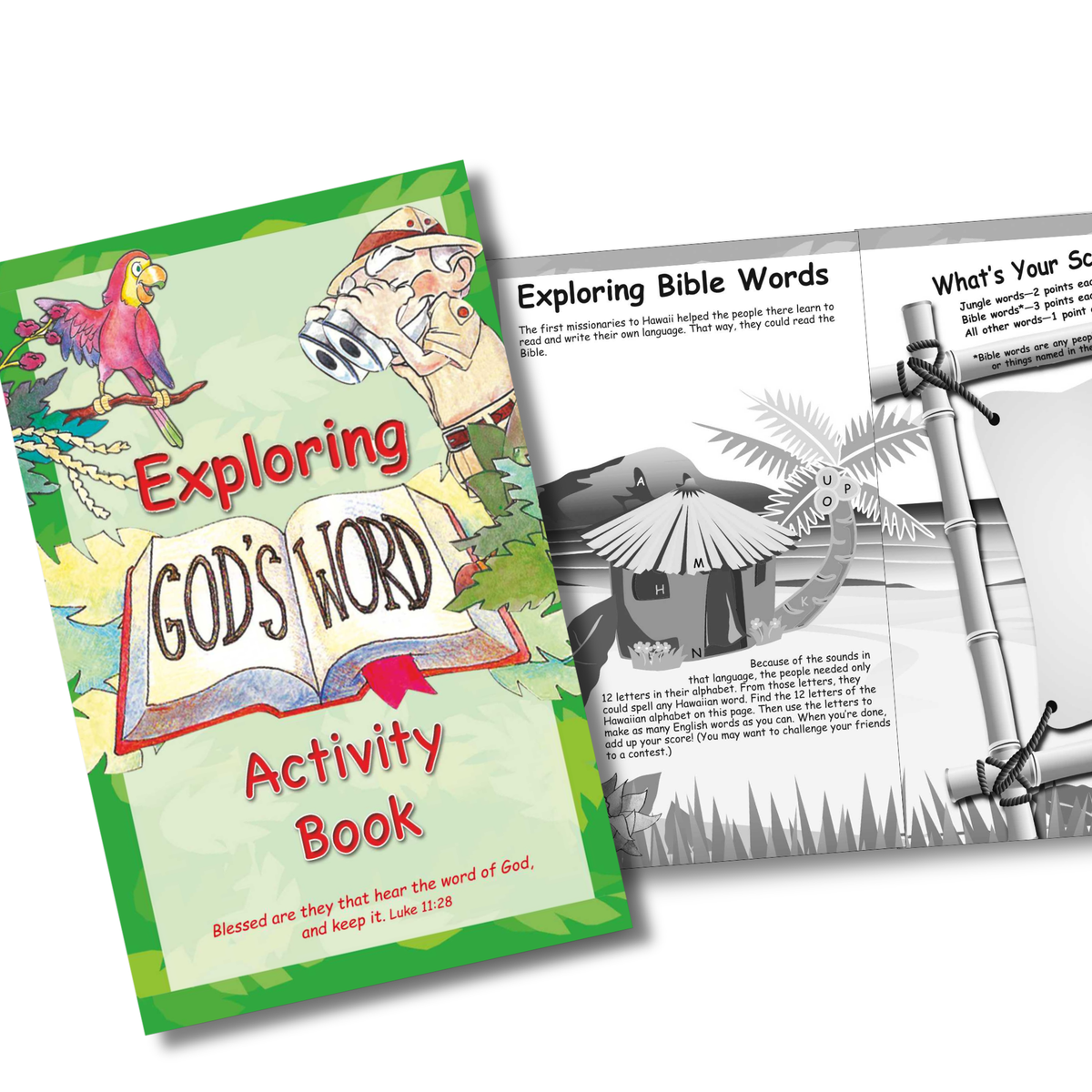 Children's activity book titled 'Exploring God's Word' with colorful illustrations on a white background by CTA Christ to All & CTAKids.