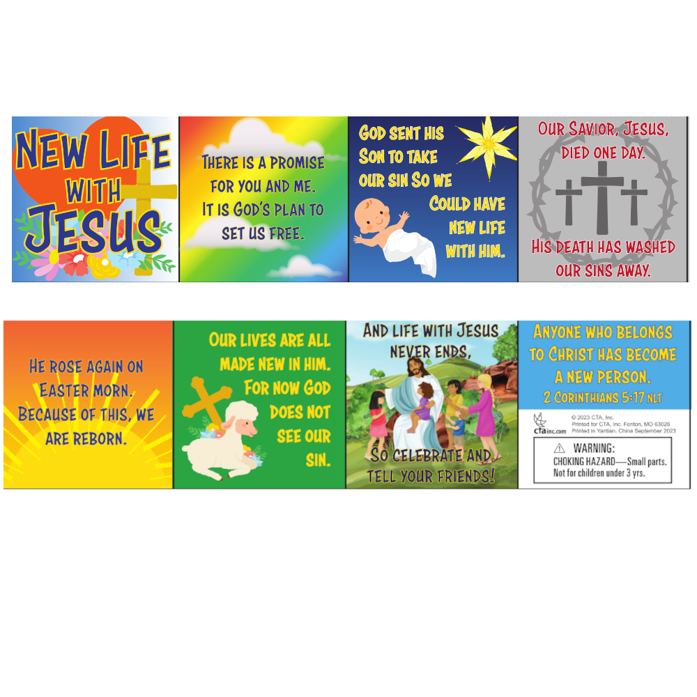 Front and back shown of the Magic Spring Gospel Easter Egg® Accordion Fold Booklet