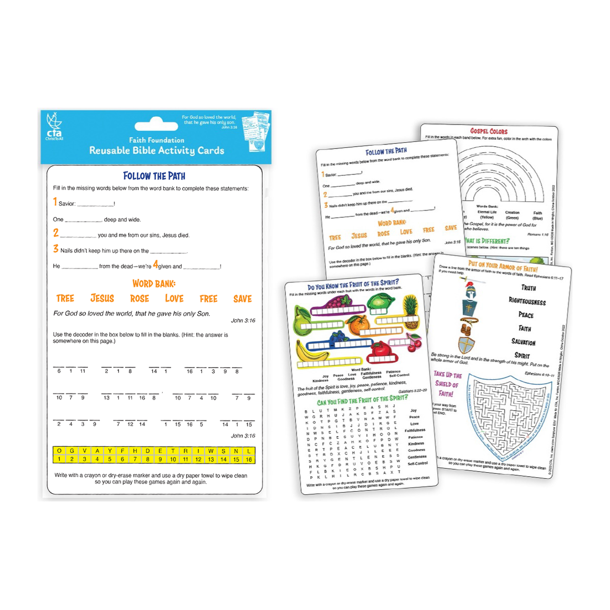 Dry Erase 2-Sided Reusable Faith Foundation Education Cards - Bible Skills I