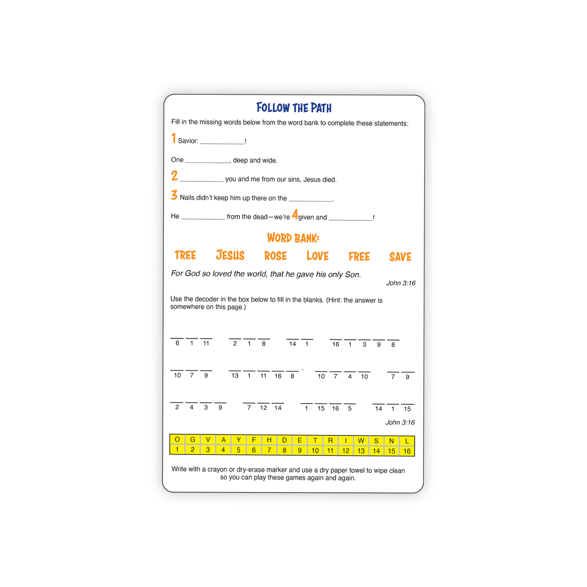 Dry Erase 2-Sided Reusable Faith Foundation Education Cards - Bible Skills I