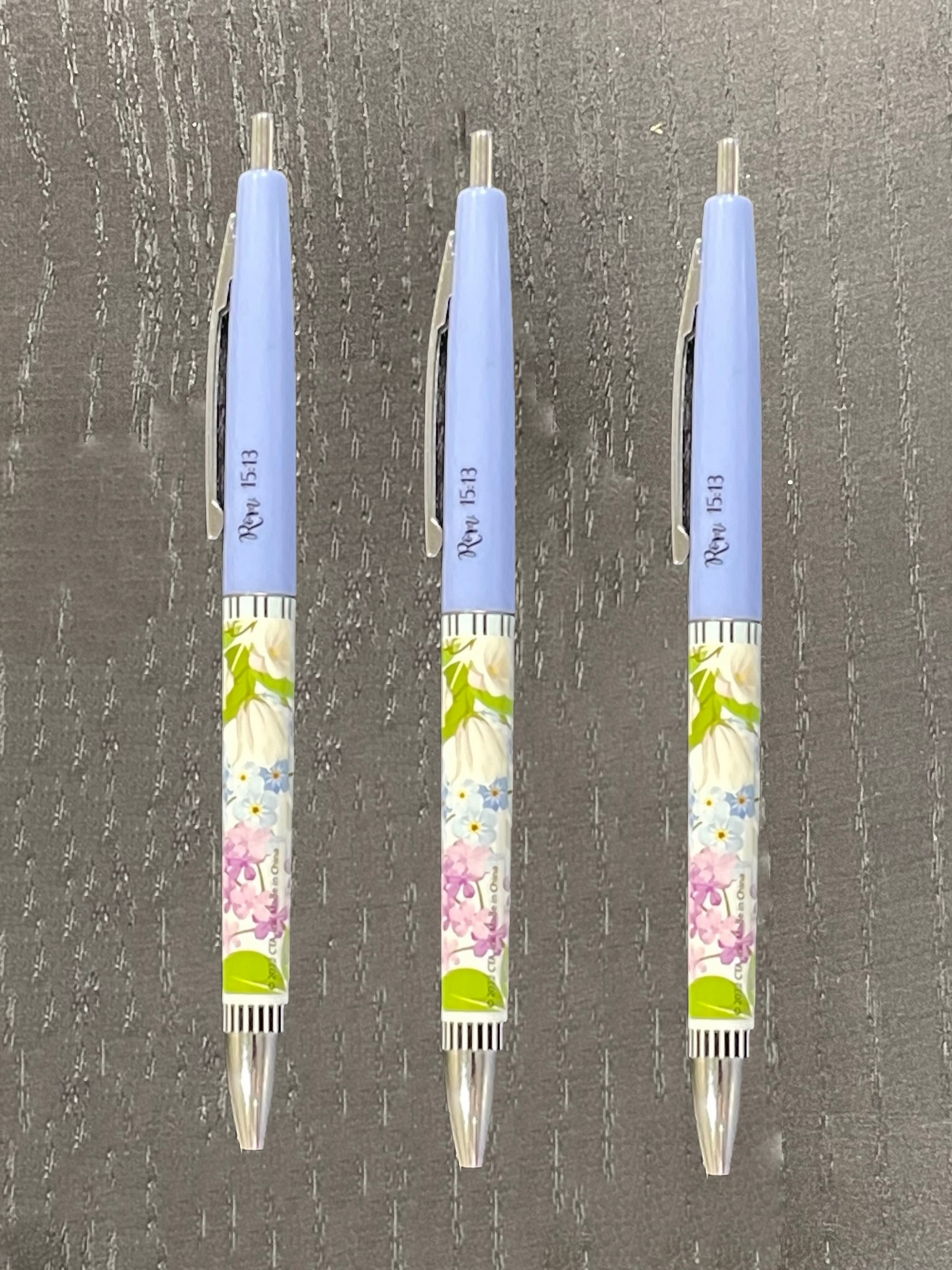 3 floral ladies ink pens with Bible verse reference and black ink