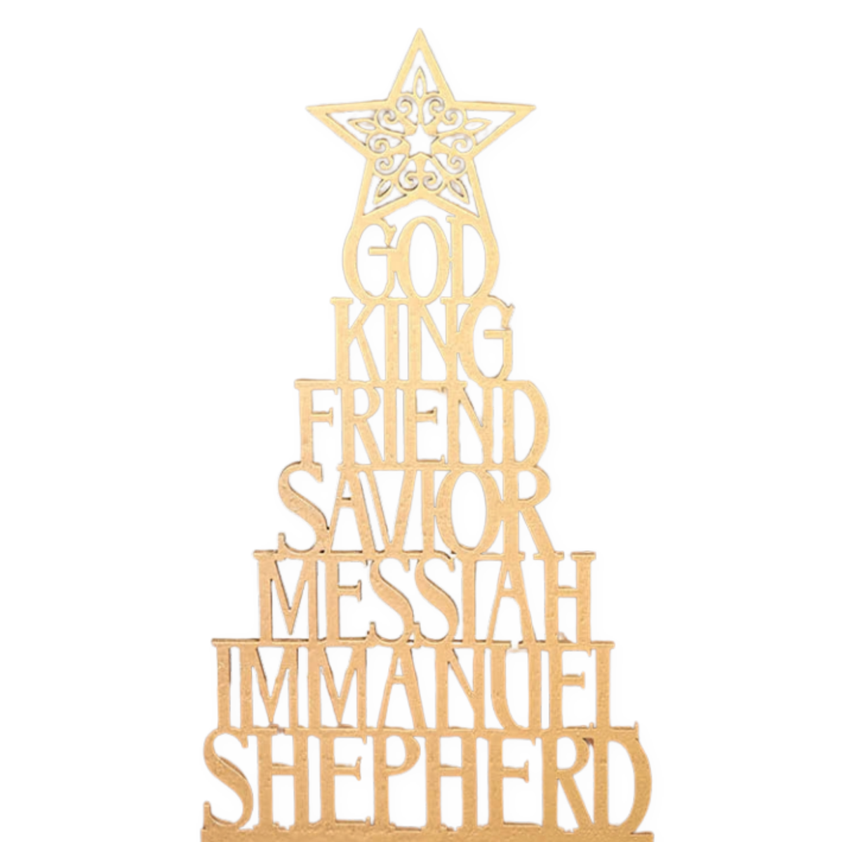 Wooden Tabletop Scripture Tree in Gold - The Names of Jesus 2 Corinthians 9:15