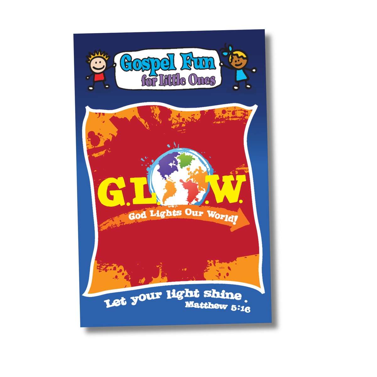 Colorful book cover with 'Gospel Fun for Little Ones' and 'G.L.O.W.' branding on a blue background.